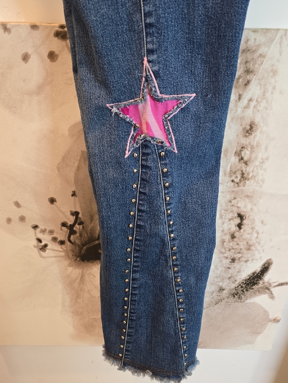 ⭐️Vintage 80's Custom Denim 2pce Set Pink Camo Stars & Stretch Denim - Picture 4 of 16